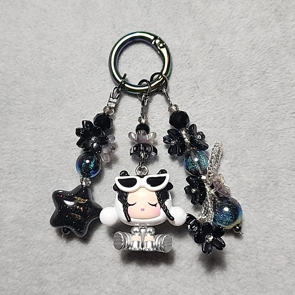 Handmade Skullpanda Pop Mart Keychain Blue & Black Aesthetic Charm